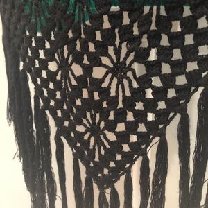Sweaters - Black Crocheted Poncho with Fringe Detail Sweaters - Black Crocheted Poncho with Fringe Detail